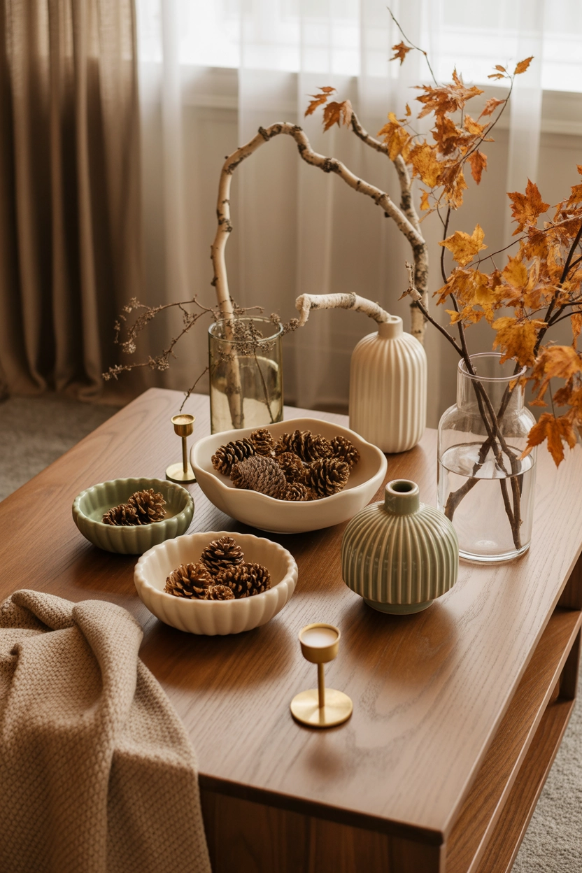 Natural Elements Like Pinecones and Leaves