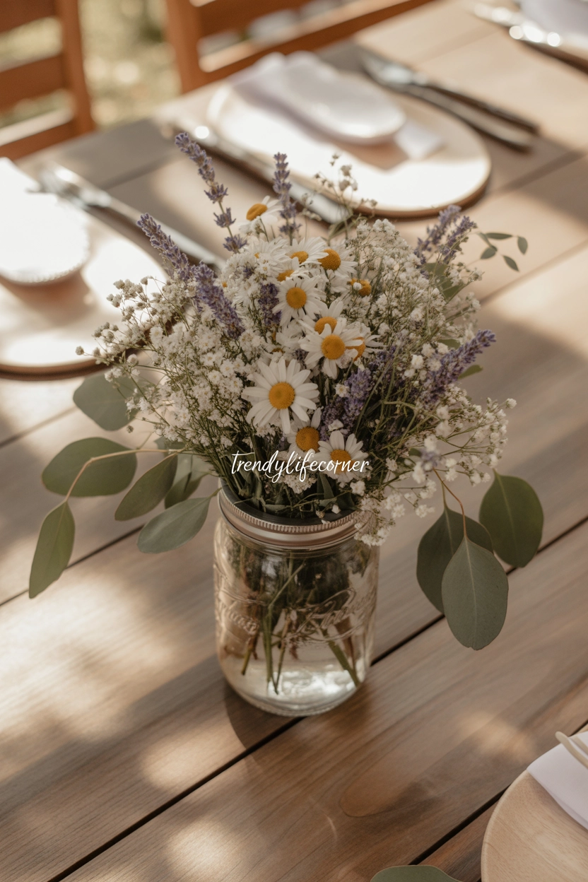 Rustic Mason Jar Flower Centerpiece