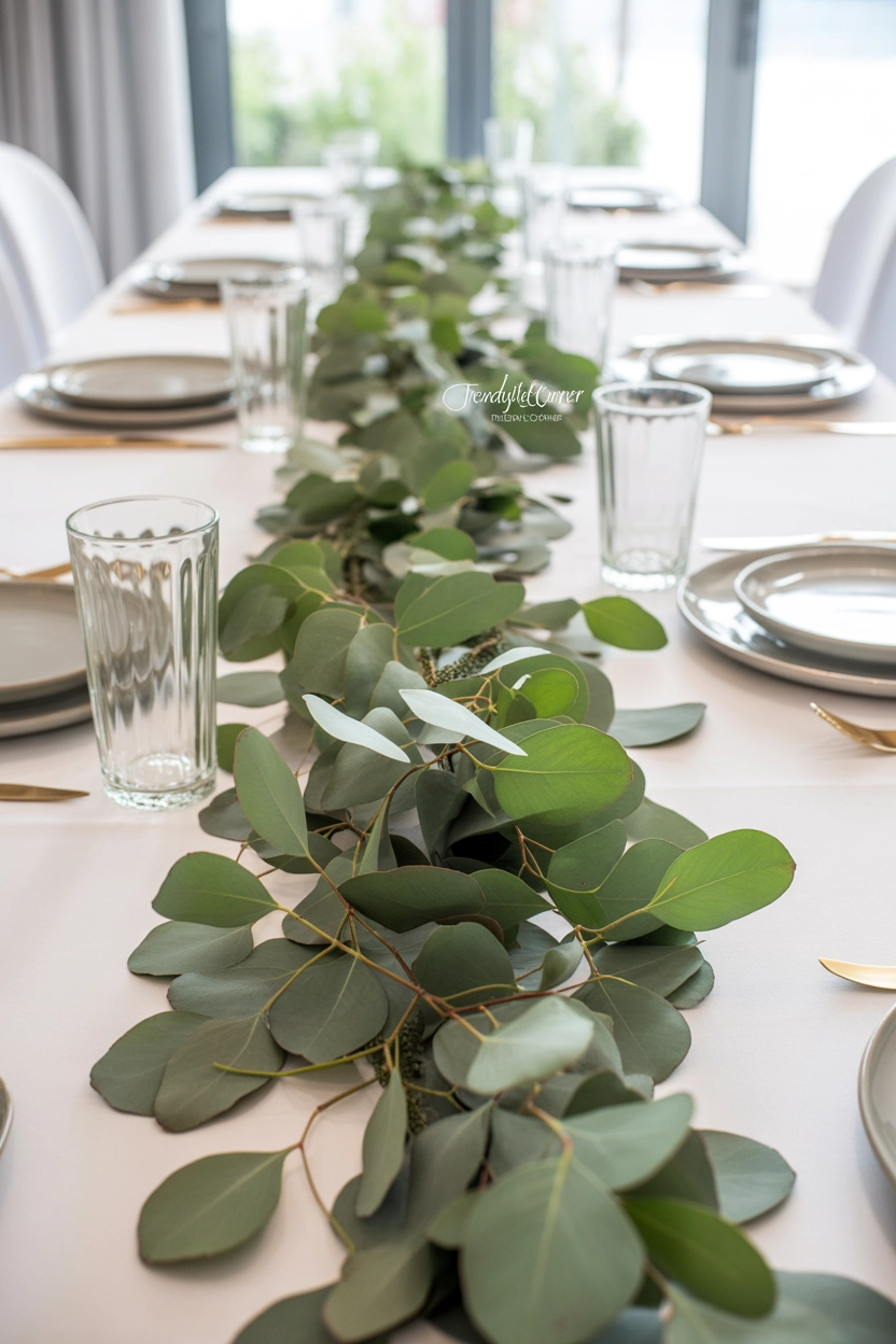 Minimal Greenery Table Runner Centerpiece