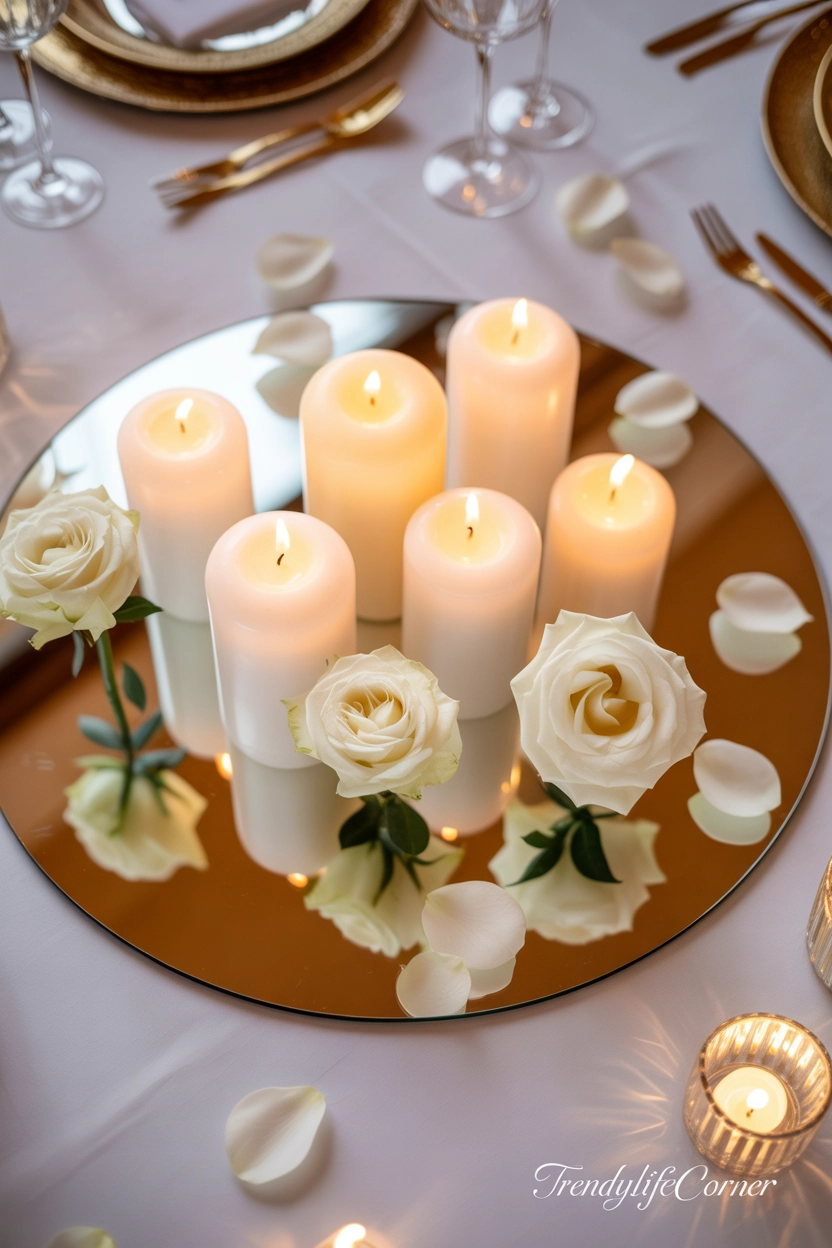 Mirror Base with Candles and Flowers