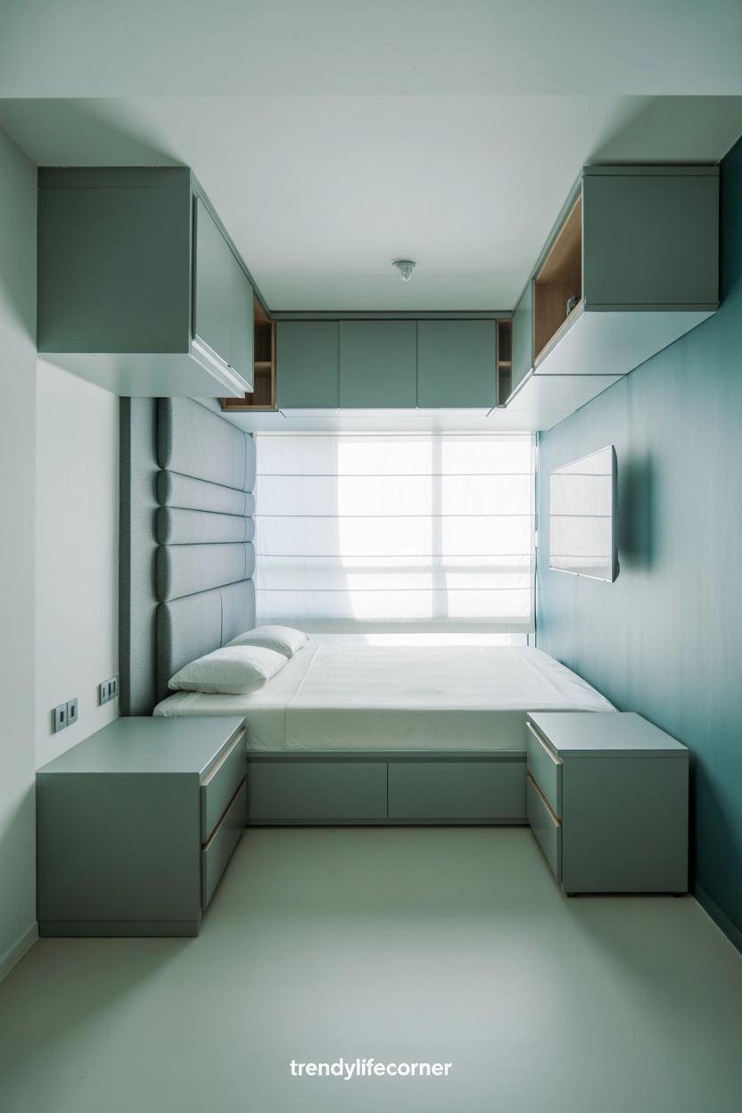 Small Grey Bedroom for Smart Space Use