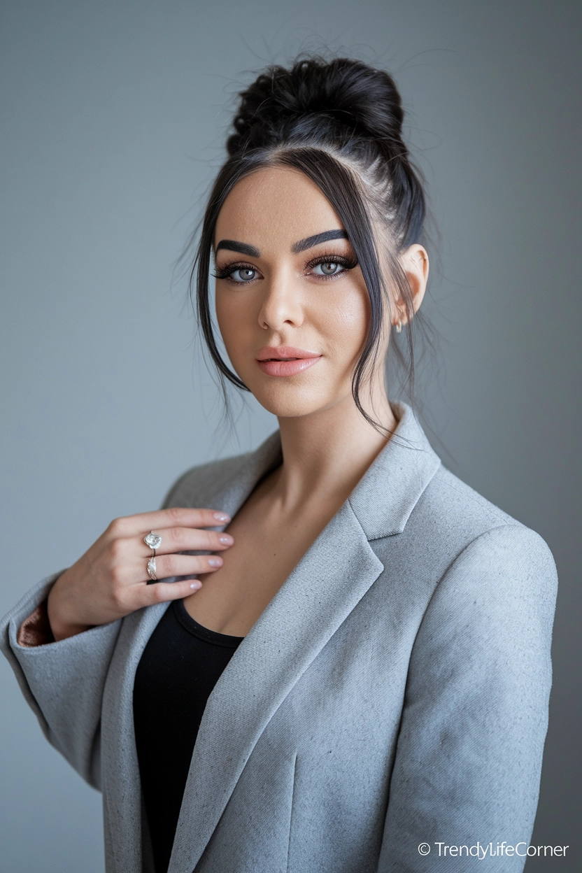 High Bun with Face Framing Strands