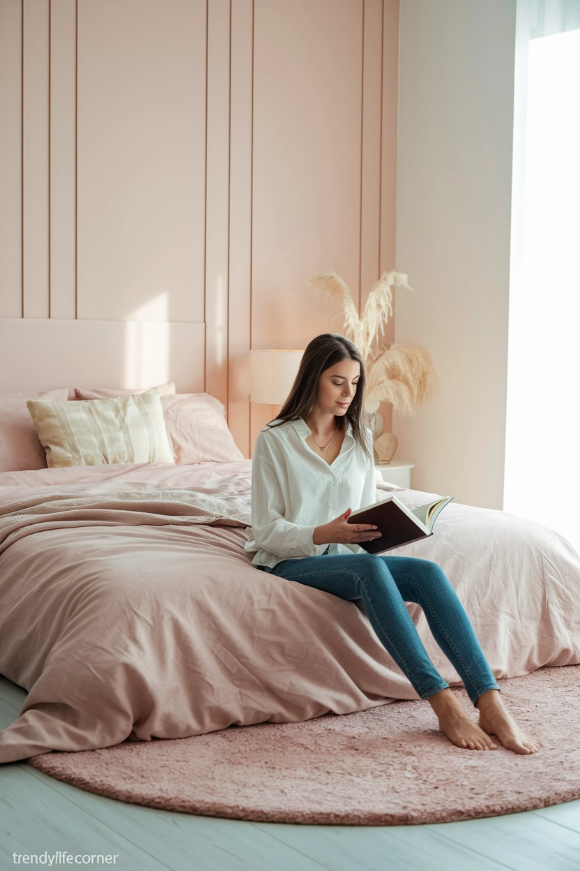 Soft Blush Pink Rug for a Calm Bedroom