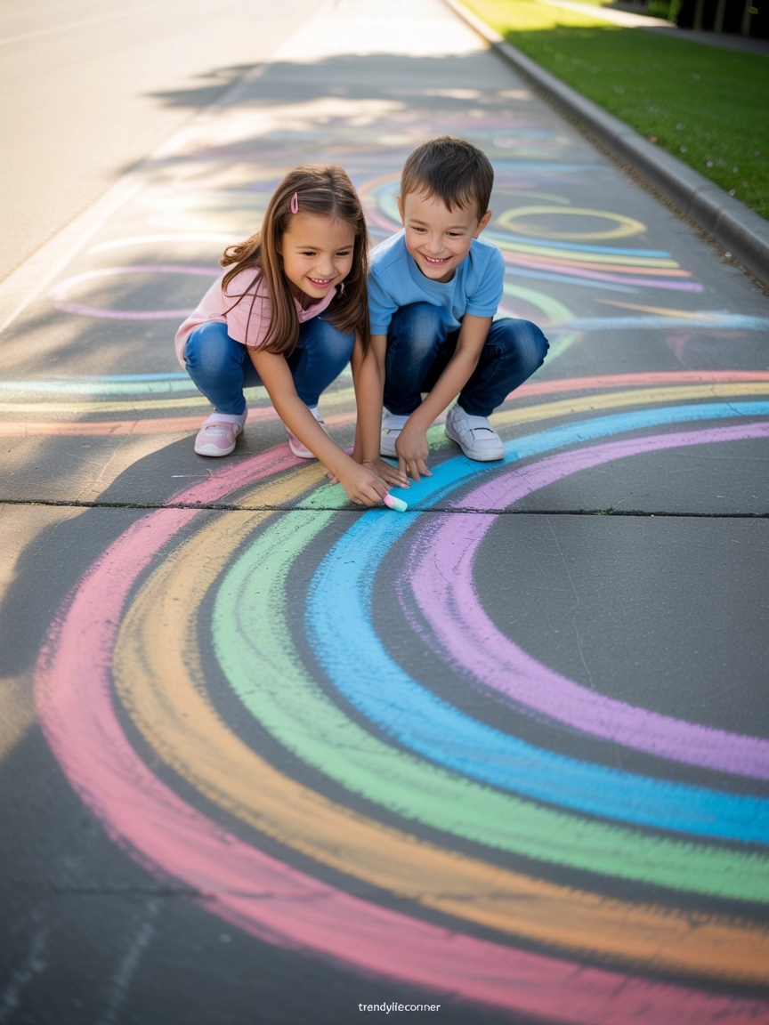 Rainbow Road Sidewalk Chalk Art