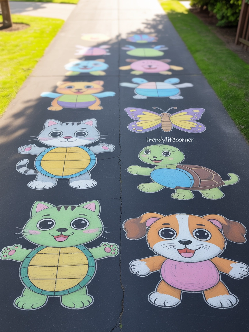 Cute Animal Chalk Drawings