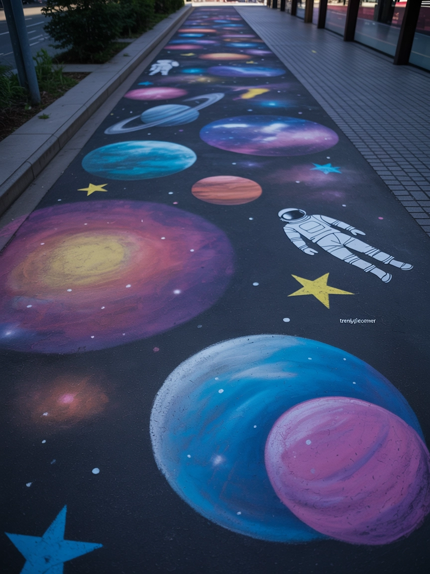 Galaxy and Space-Themed Chalk Art