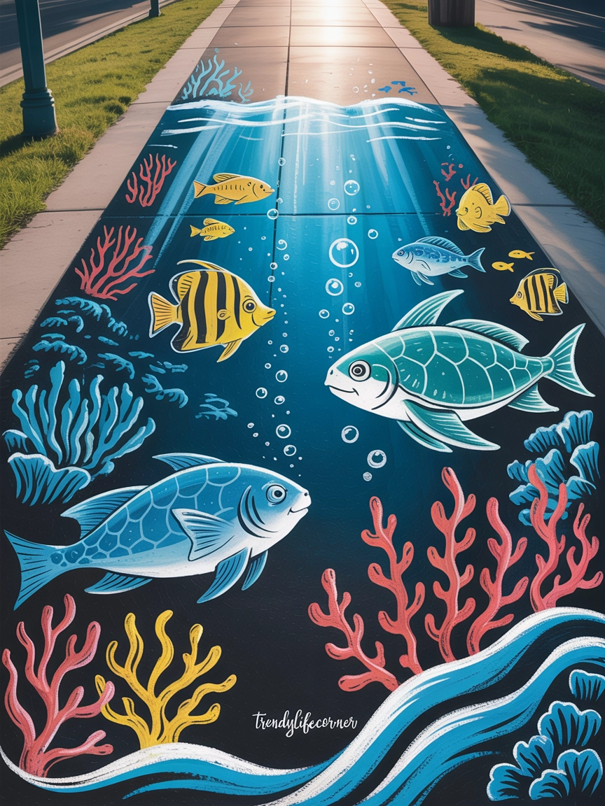 Ocean and Underwater Chalk Scene