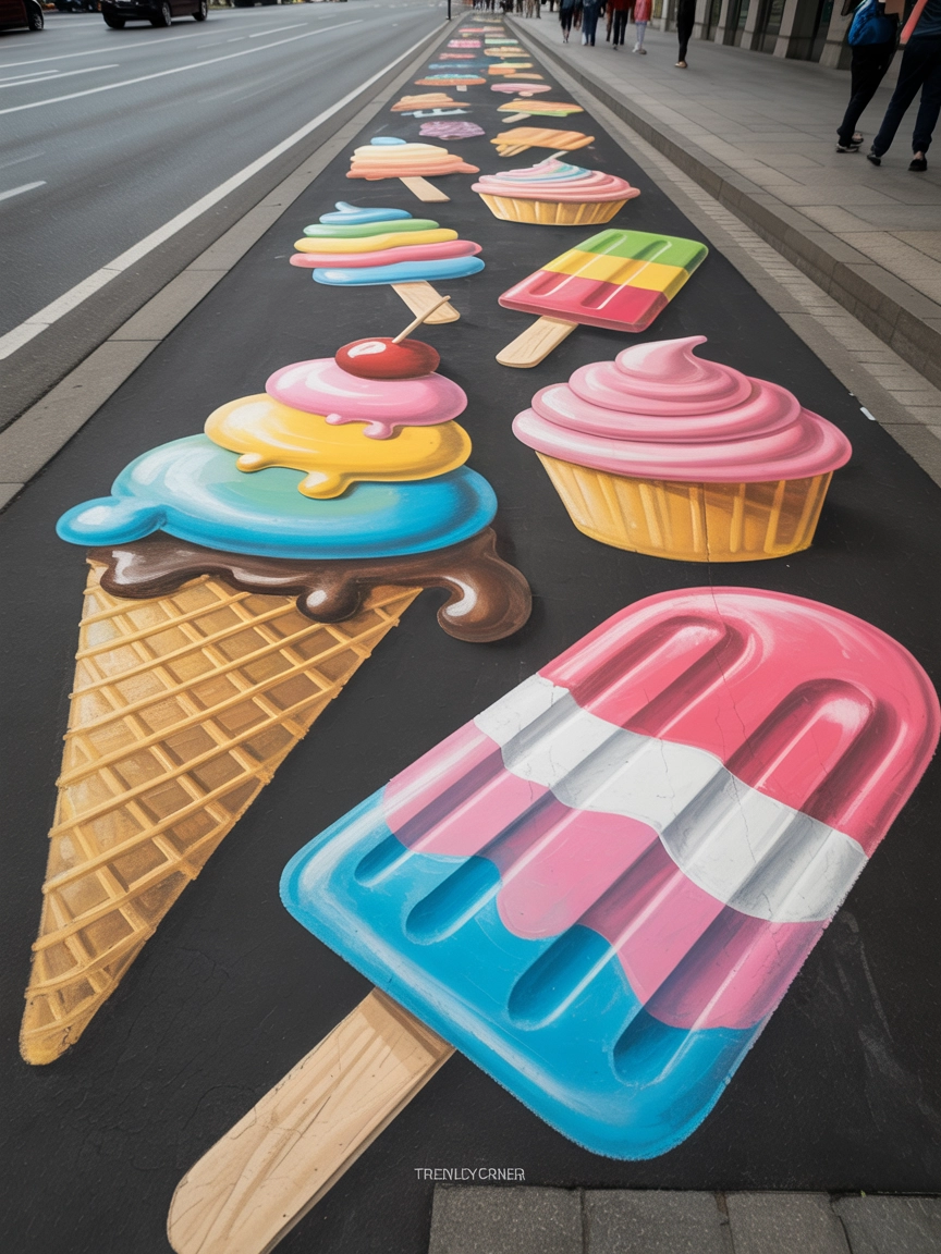 Ice Cream and Candy Chalk Drawings
