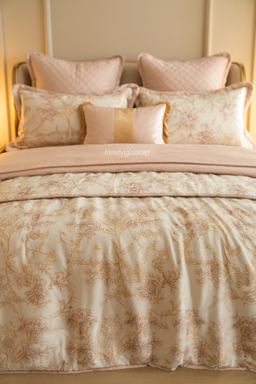 Luxury Floral Bedding with Gold and Elegant Details
