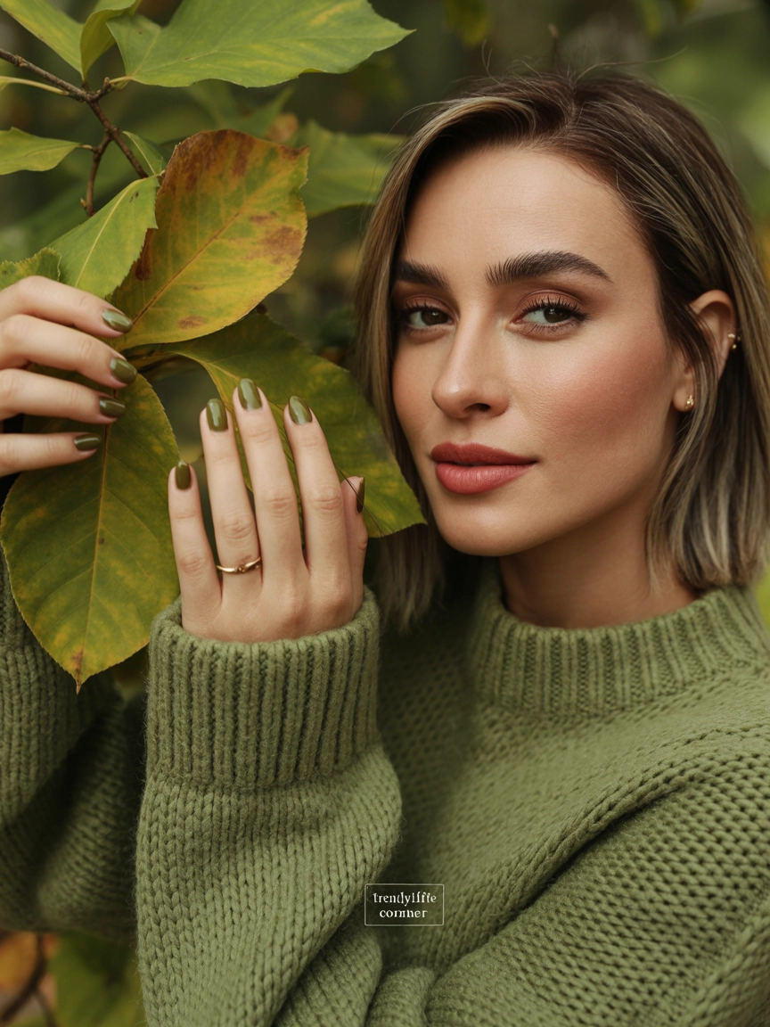 Olive Green Nails for a Chic Earthy Look