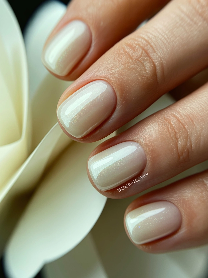 Milky White Glazed Nails