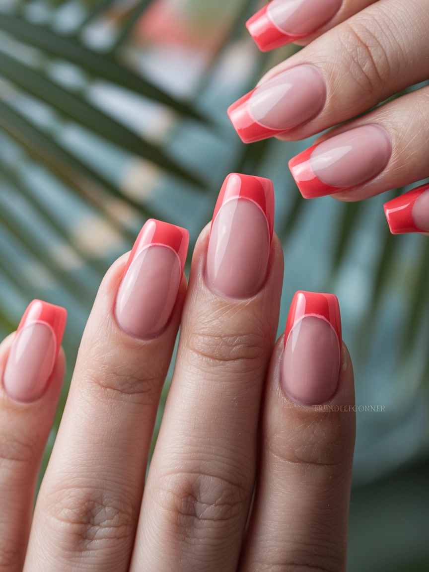 Coral French Tip Summer Nails