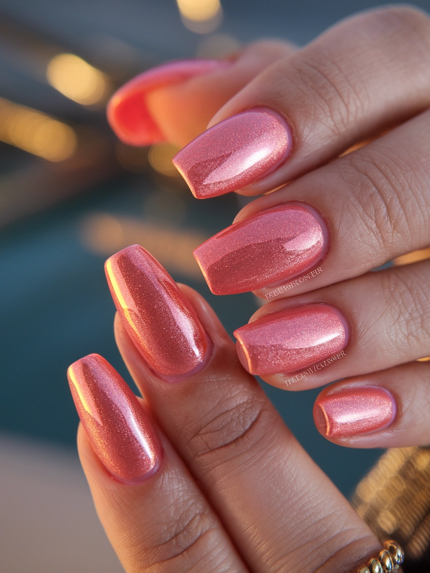 Shimmery Pink Sunset Nails